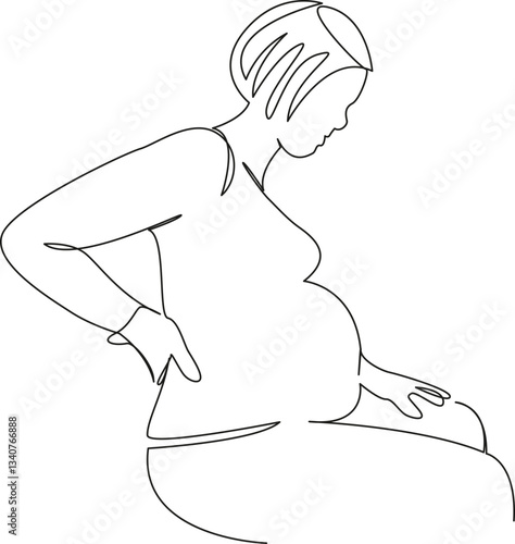 One continuous single drawing line art flat doodle pain, woman, mother, pregnant, back, backache. Isolated image hand draw contour on a white background, hand drawn, not AI