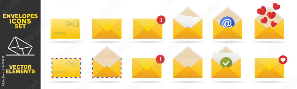 Set of mail envelope icon collection set isolated on transparent. Colored mail post vector symbol. Letter message envelope sign Set of mail envelope icon collection set isolated on transparent. Colored mail post vector symbol. Letter message envelope sign