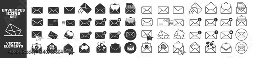 Mail icon set. Email icon vector set isolated on transparent. Envelope icon, mail icon vector for web, computer and mobile app