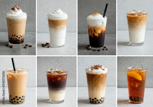 Wallpaper Mural Variety of cold coffee beverages like mocha, cappuccino, and peach iced tea Torontodigital.ca