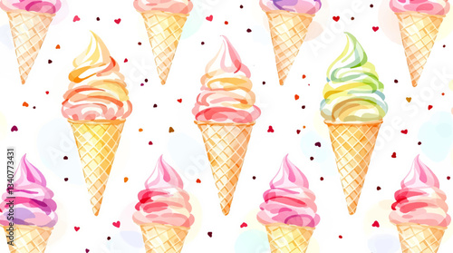 Watercolor pattern ice cream white background