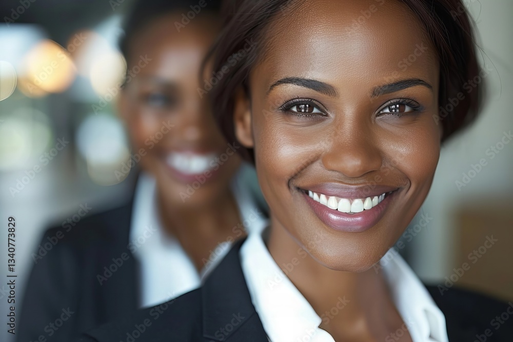Close-Up Portrait of a Smiling Black Female Business Leader and Manager Celebrating Success in a Startup Company Close-Up Portrait of a Smiling Black Female Business Leader and Manager Celebrating Success in a Startup Company