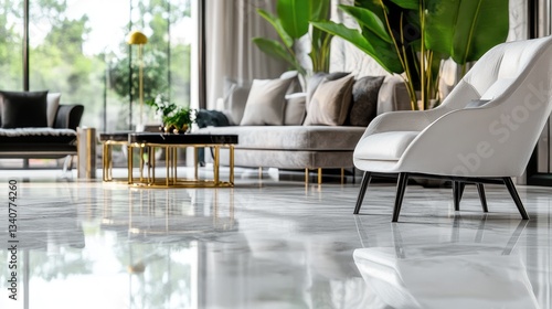 A common lounge area in a luxury apartment building with high-end furnishings