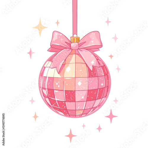 A pink disco ball with bow chandelier decoration glittering vector
