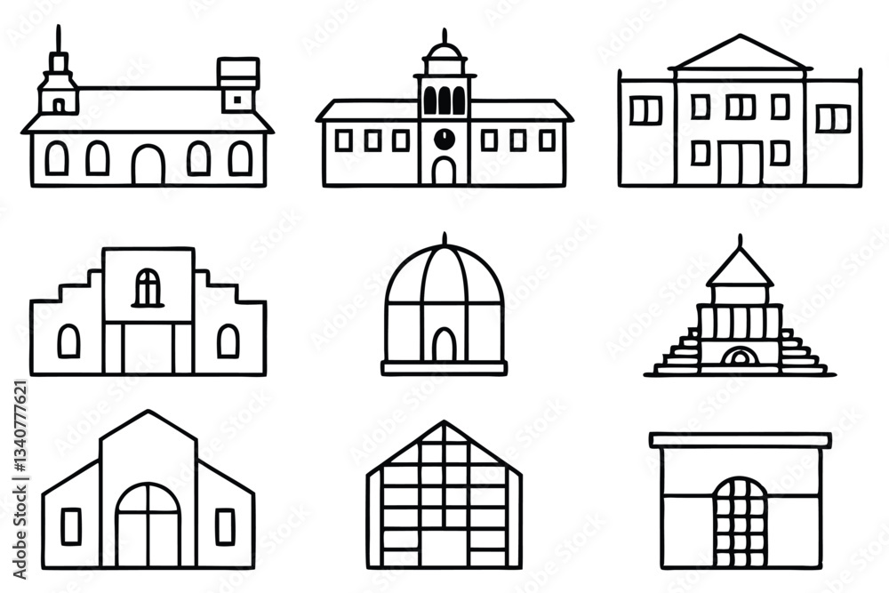 Fototapeta premium architectural blues line art illustration for modern design.eps