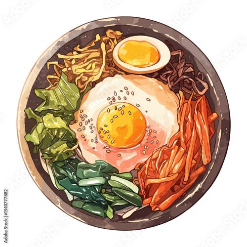 Bibimbap on plate illustration bibimbap food vector