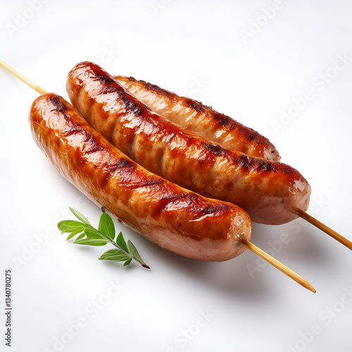 Grilled sausages on sticks delicious food photography barbecue party food tasty meat dish sausage closeup view