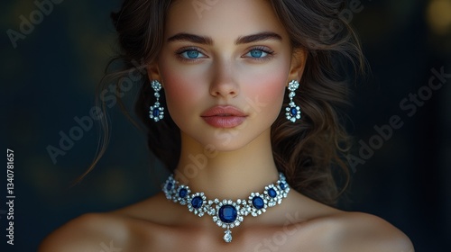 Elegant Woman Adorned with Sparkling Sapphire Jewelry