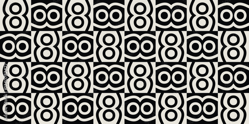 Geometric seamless mid century pattern with simple retro shapes in black and white. Graphical illustration for a unique textiles and home décor.
Geometric seamless mid century pattern with simple retro shapes in black and white. Graphical illustration for a unique textiles and home décor.