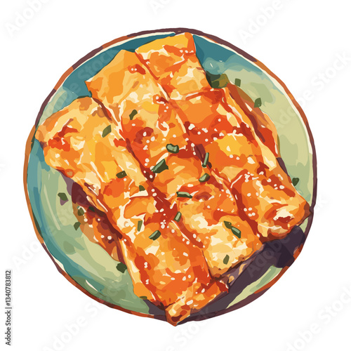 Peking duck on plate illustration food appetizing vector