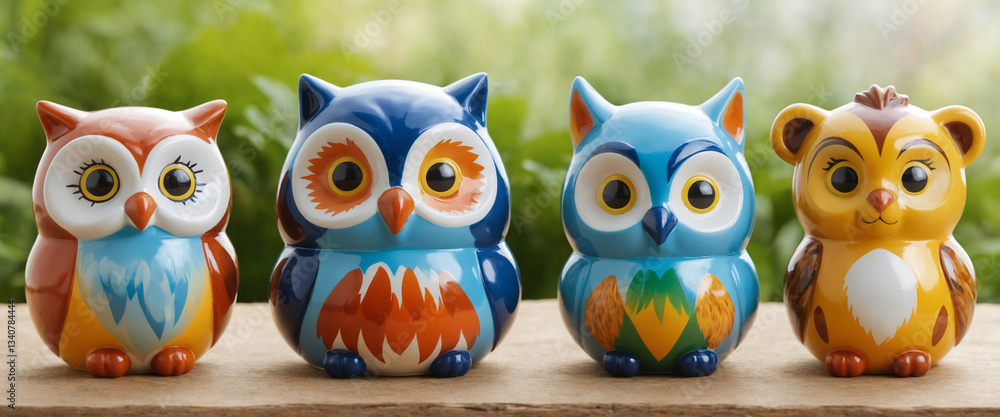 Fototapeta premium Vibrant and Playful Toy Owl Characters in a Colorful Design
