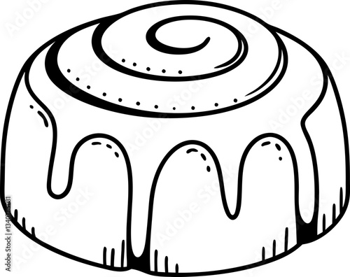 illustration of a cinnamon roll, sweet pastry with icing hand drawn dessert sketch, breakfast treat