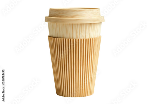 Wallpaper Mural isolated transparent Background. reusable bamboo coffee cup with ribbed silicone sleeve, eco friendly and stylish Torontodigital.ca