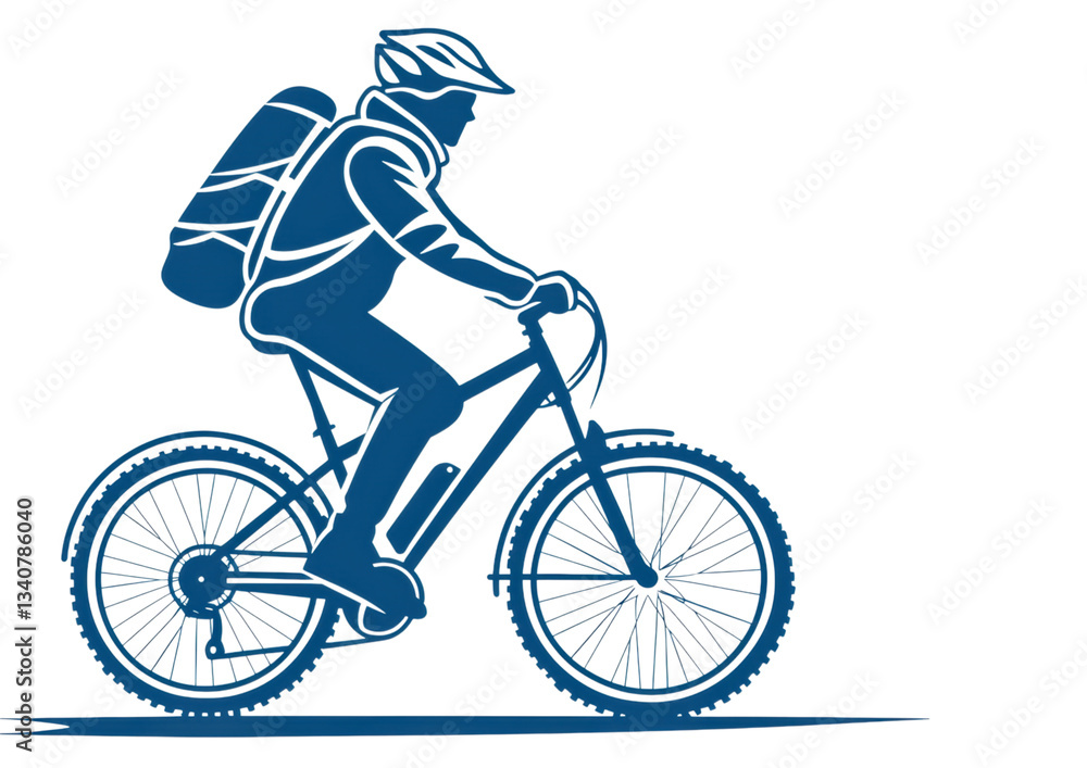 Fototapeta premium isolated transparent Background. detailed illustration of cyclist riding mountain bike with backpack, showcasing motion