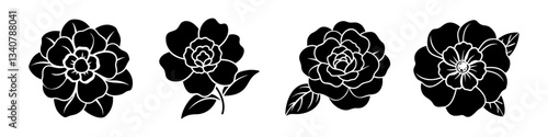 camellia flower icon, camellia flower silhouette vector illustration-simple silhouette illustration of camellia flower, perfect for camellia flower logos and icons