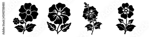 Photos hollyhock flower icon, hollyhock flower silhouette vector illustration-simple si