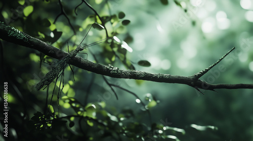 Stick Insect Camouflaged on Branch in Natural Forest Environment