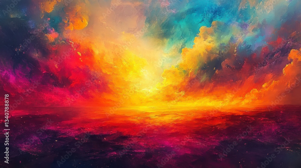 Vibrant Sunset over a Mystical Landscape - Abstract Oil Painting Vibrant Sunset over a Mystical Landscape - Abstract Oil Painting
