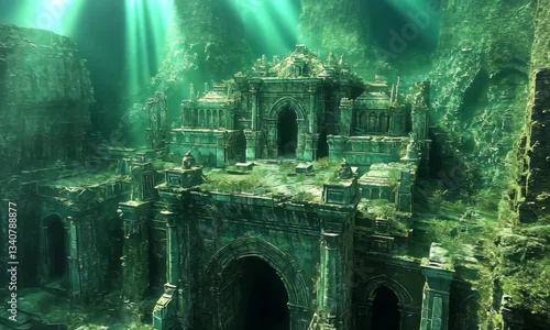 Sunlit Underwater Stone Structure