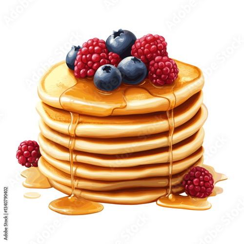 Berries ackground white honey Pancake stack vector