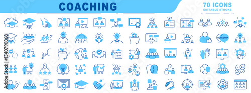 Big set of coaching related filled line icons