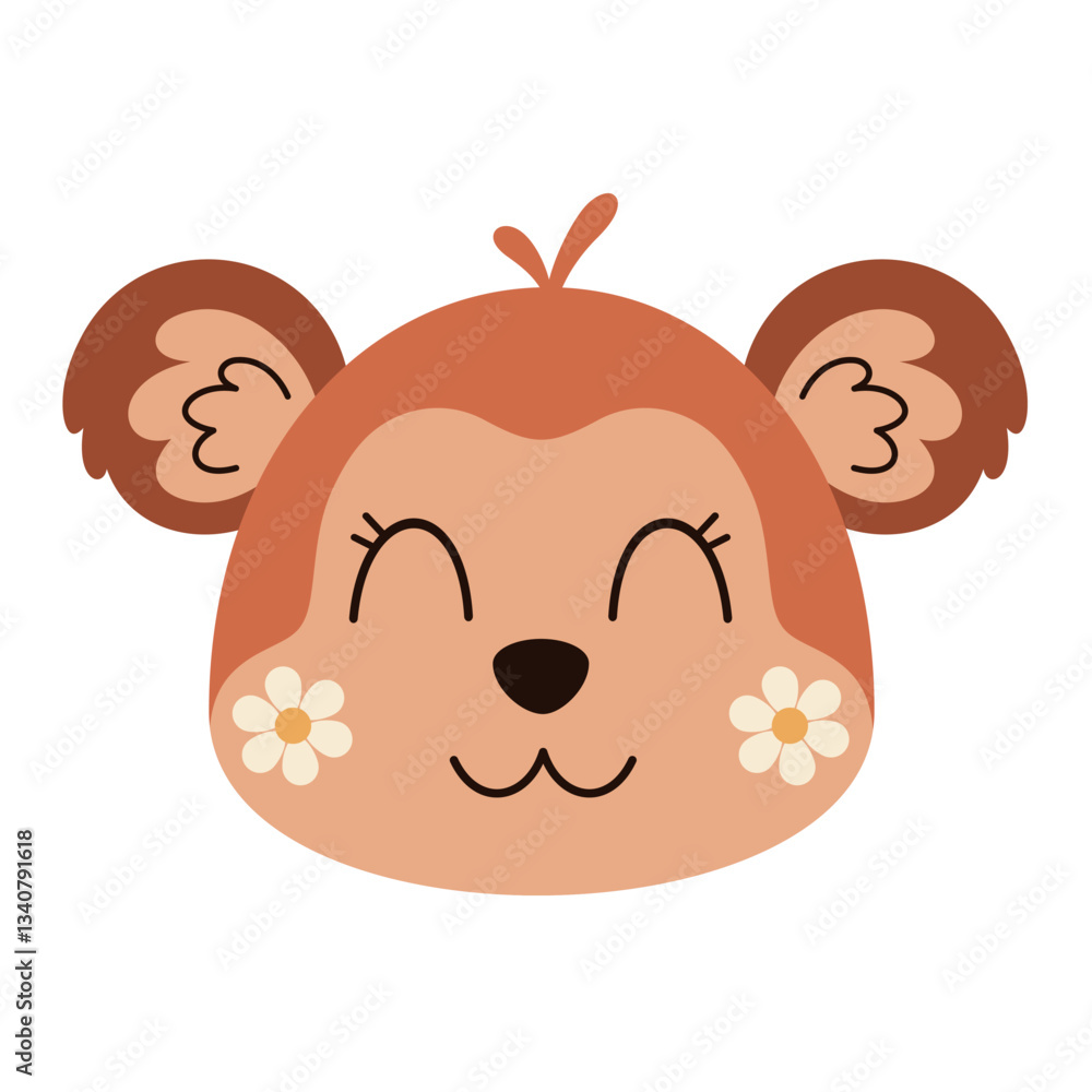 Cute monkey clipart. Retro monkey face, groovy animal character. Hand drawn vector illustration in flat style Cute monkey clipart. Retro monkey face, groovy animal character. Hand drawn vector illustration in flat style