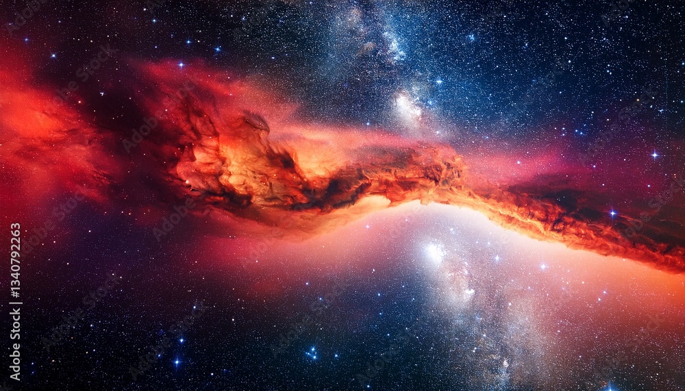 Fototapeta premium cosmic background with red nebula and stars giant luminous nebula