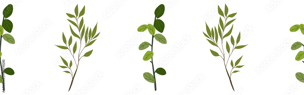 Leaves border on a white background. Hand-drawn illustration. Perfect for spring and summer. Leaves border on a white background. Hand-drawn illustration. Perfect for spring and summer.