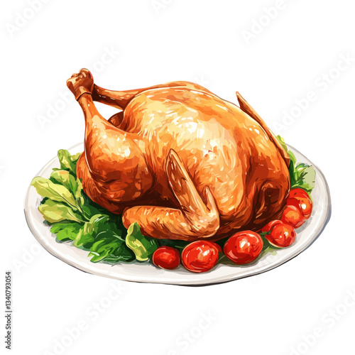 Illustration background white Roasted chicken roasted vector