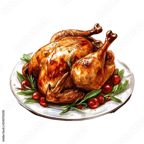 Background white illustration Roasted chicken roast vector