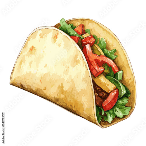 Watercolor background white llustration Taco vector