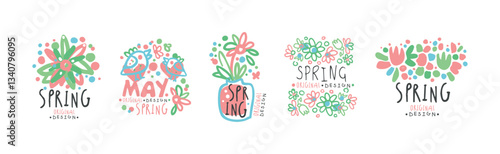 Spring and May Floral Label Original Design Vector Set