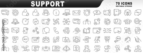 Wallpaper Mural Big set of support related line icons. Editable stroke Torontodigital.ca