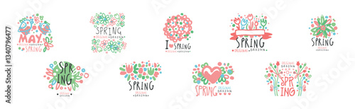 Spring and May Floral Label Original Design Vector Set