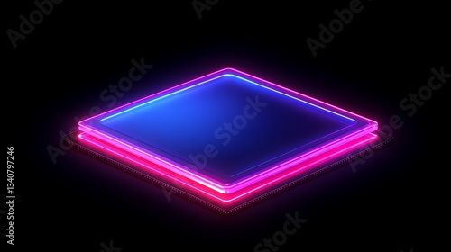 Futuristic Neon Light Square with Vibrant Glow Effects on a Dark Background for Modern Design Concepts