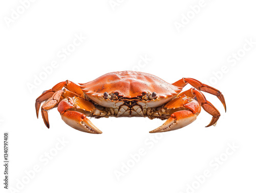 A detailed image of a crab showcasing its vibrant orange shell and prominent pincers, Transparent Background.