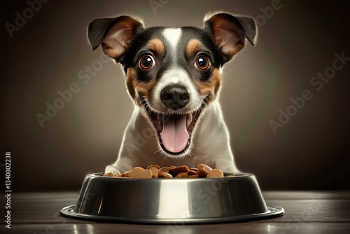 Obraz na płótnie dog looking excited food bowl w salonie