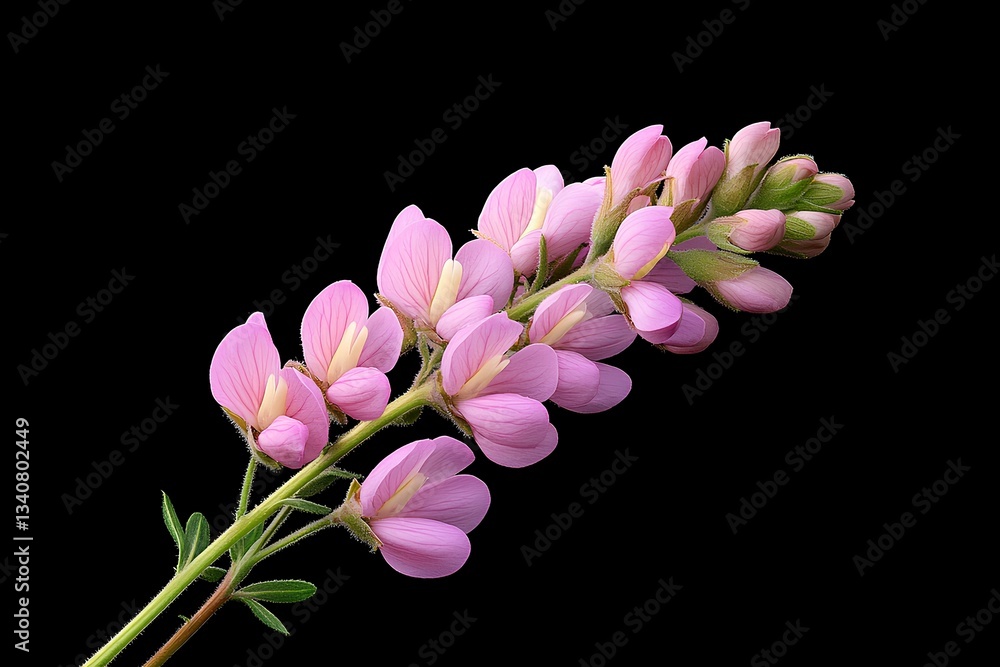Delicate pink sainfoin flowers (Onobrychis viciifolia) bloom, a stunning wildflower