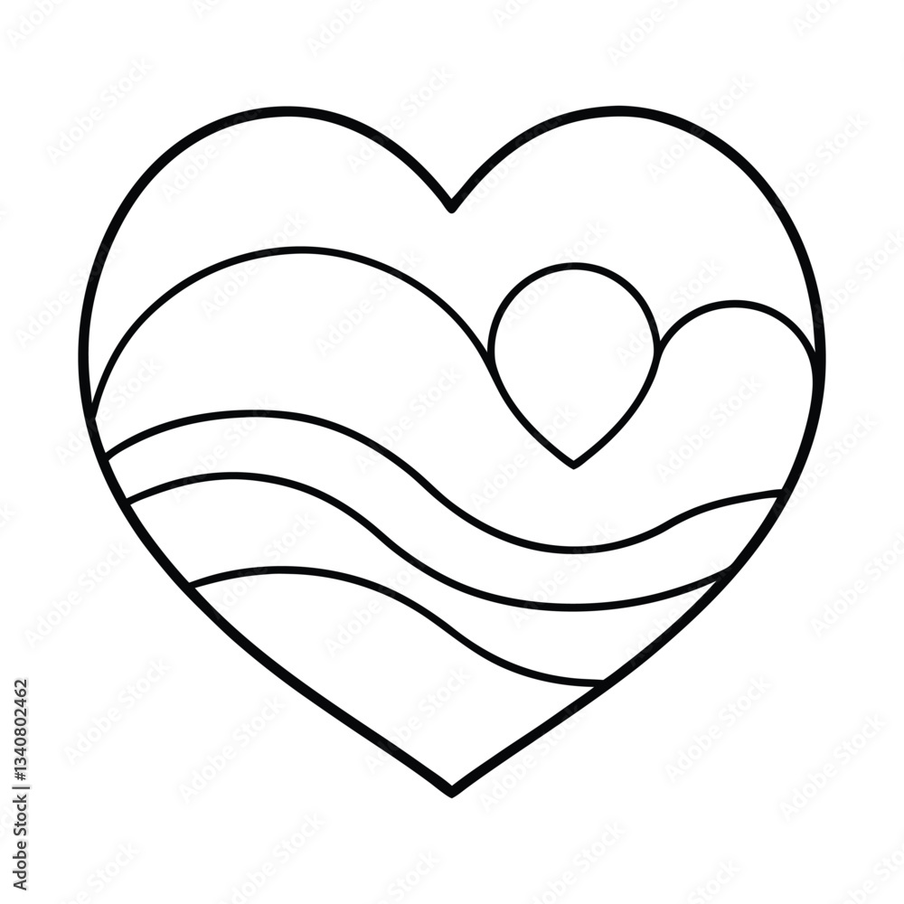 Heart Line Drawing with Wavy Pattern Symbolizing Love and Abstract Art Heart Line Drawing with Wavy Pattern Symbolizing Love and Abstract Art
