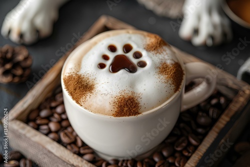 Obraz na płótnie cup with cappucino with paw shaped sprinkle on top w salonie
