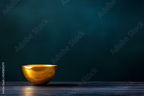 Obraz na płótnie Gleaming Gold Trophy Cup on Wooden Table - Symbol of Achievement and Victory in Competition, Dark Background, Copy Space for Text w salonie