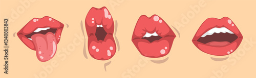 Lips and Mouth with Tongue and Teeth Vector Set