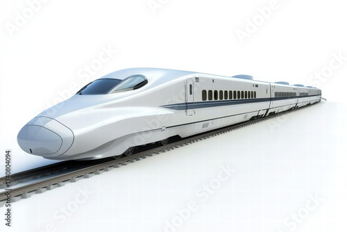 A high-speed bullet train isolated on a white background, emphasizing its aerodynamic shape and advanced technology