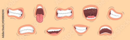 Lips and Mouth with Tongue and Teeth Vector Set