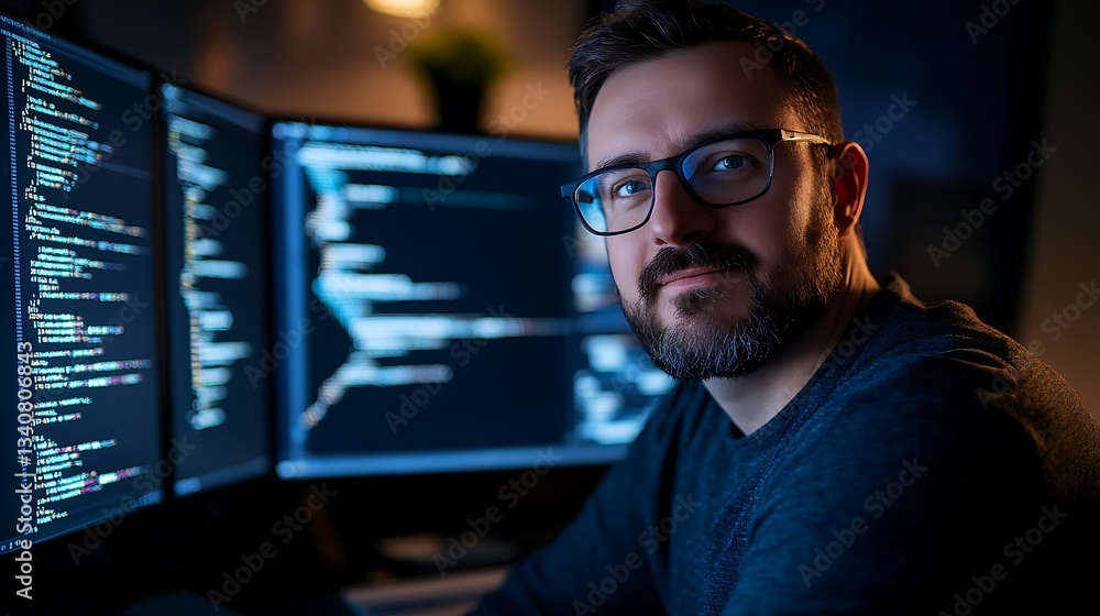 Focused Programmer Working Late Night on Software Development Projects Focused Programmer Working Late Night on Software Development Projects