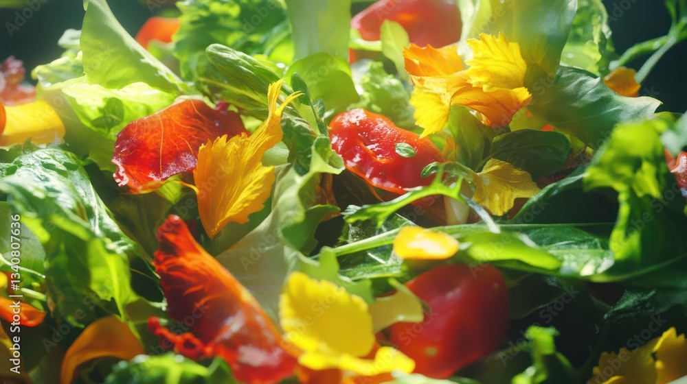 Fototapeta premium Vibrant salad tossed, kitchen, sunlight