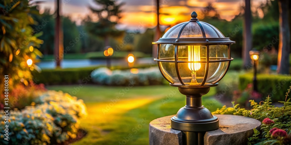Fototapeta premium Stylish Outdoor Lamp with Protective Globe - Garden Lighting