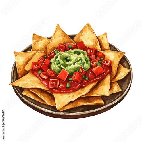 Background white cheese nachos green onion chillies vector