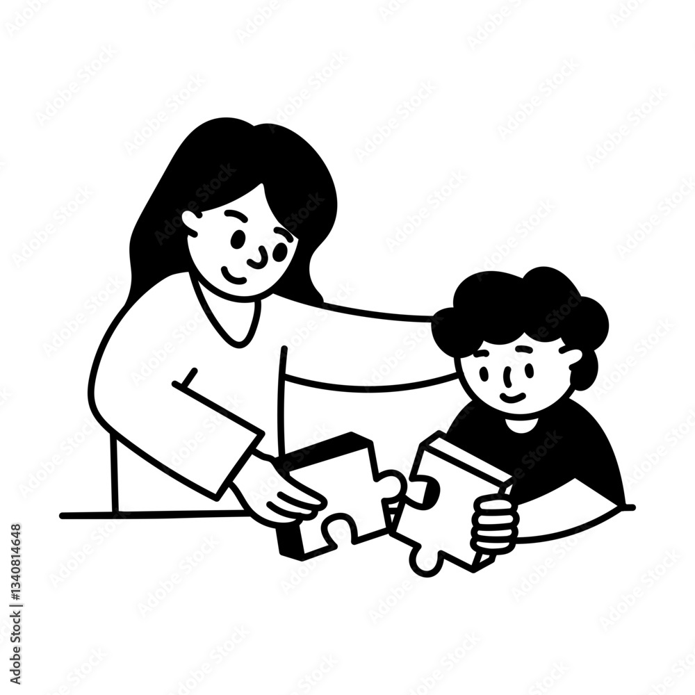 Doodle illustration of a mom and kid playing puzzle game
Doodle illustration of a mom and kid playing puzzle game