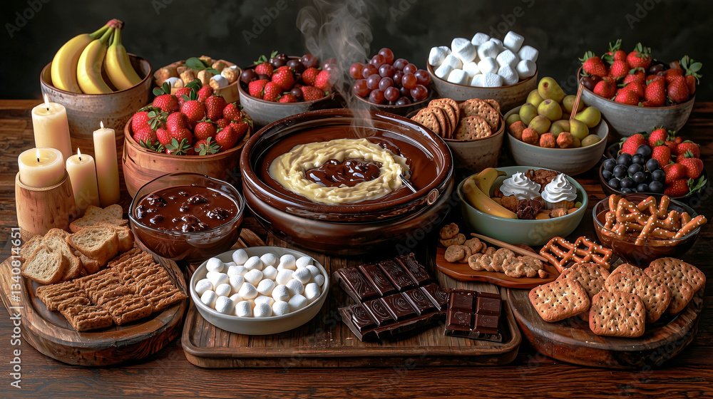 Fondue Night Celebration with Chocolate and Cheese Fondue Night Celebration with Chocolate and Cheese